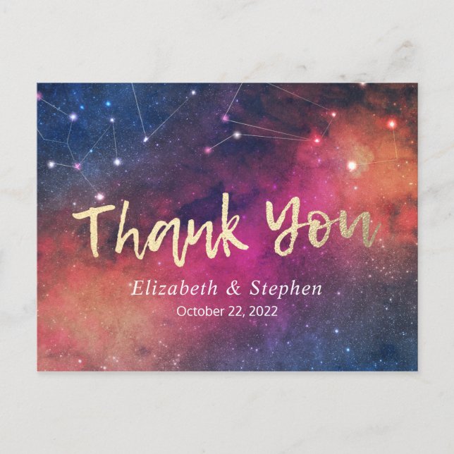 Wedding Thank You Galaxy Star Nebula Constellation Postcard (Front)