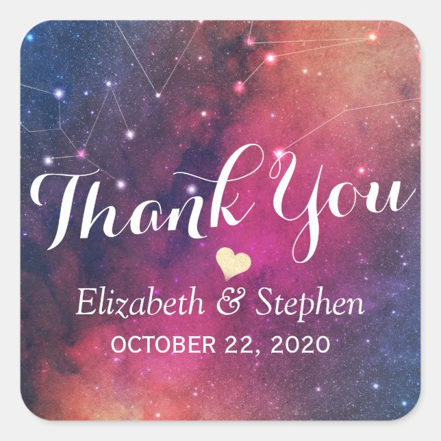 Wedding Thank You Galaxy Star Nebula Constellation Square Sticker (Front)