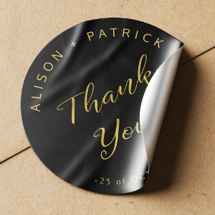 Wedding thank you gold black elegant classic round sticker
