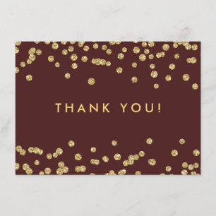 Wedding Thank You Gold Glitter Confetti Marsala Card