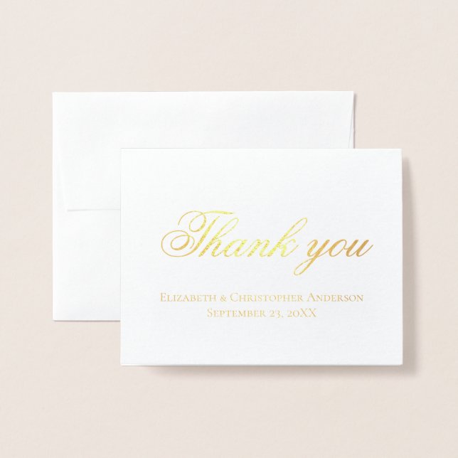 Wedding Thank you Gold or Silver Foil Personalised Foil Card (Front With Envelope)