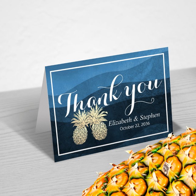 Wedding Thank You Gold Pineapple Couple Navy Blue Card (Creator Uploaded)
