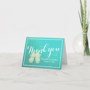 Wedding Thank You Gold Pineapple Couple Teal Roses Card