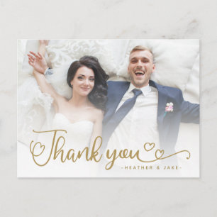 Wedding Thank You Gold Script Over Photo Postcard