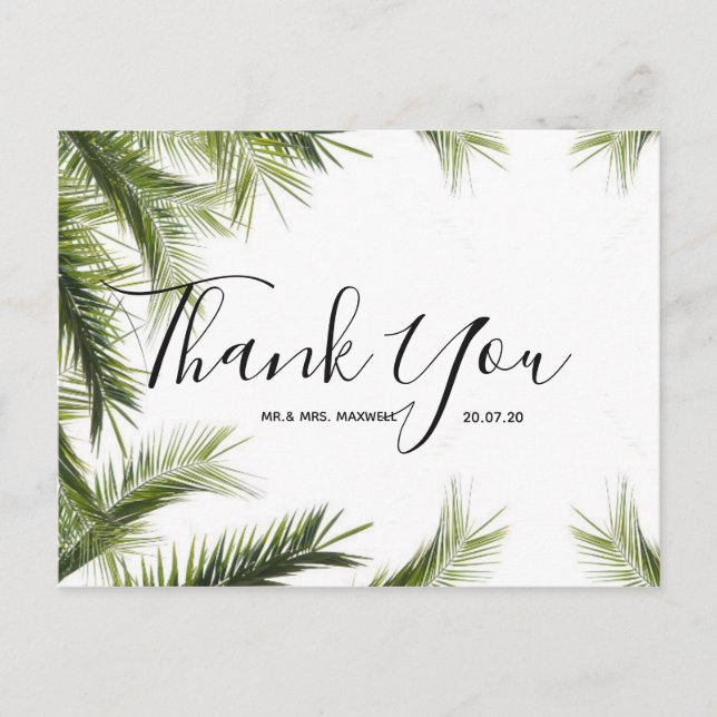 Wedding Thank You | Green Tropical Script Postcard (Front)