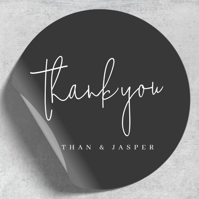 Wedding Thank You Handwritten Black Classic Round Sticker (Creator Uploaded)