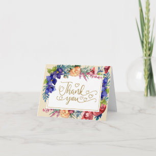Wedding Thank You   Happiness Watercolor Floral Card