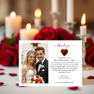 Wedding Thank You- Heart Shaped Red Roses Thank You Card