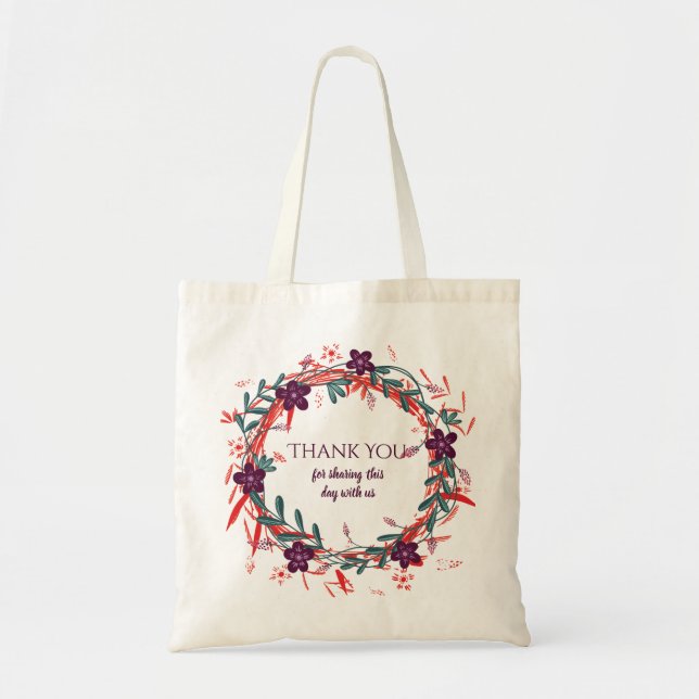 WEDDING THANK YOU Hospitality Floral Personalised Tote Bag (Front)