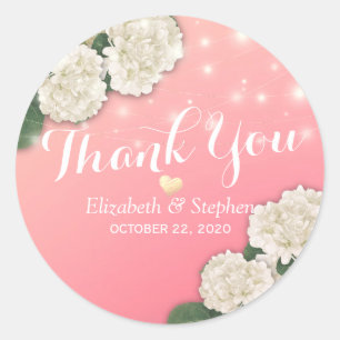 Wedding Thank You Hydrangea Flowers String Lights Classic Round Sticker