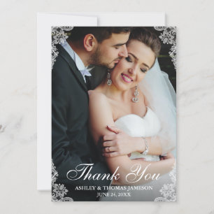 Wedding Thank You Lace Border Couple Photo