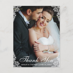 Wedding Thank You Lace Border Couple Photo Postcard