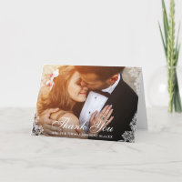 Wedding Thank You Lace Border Photo Fold