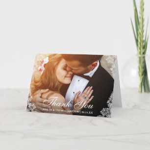 Wedding Thank You Lace Border Photo Fold Card