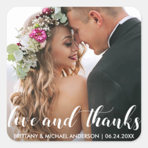 Wedding Thank You   Love and Thanks Photo Square Sticker