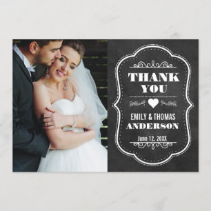 Wedding Thank You Modern Chalkboard Photo Card BW