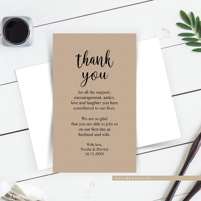 Wedding Thank you, Modern Rustic Brown Kraft Enclo Enclosure Card (Wedding Thank you, Modern Rustic Brown Kraft Enclosure Card for your guests attended your big day.)