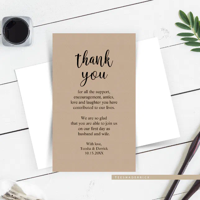 Wedding Thank you, Modern Rustic Brown Kraft Enclo Enclosure Card | Zazzle