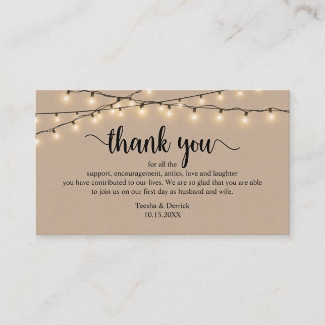 Wedding Thank you, Modern Rustic Brown Kraft Enclosure Card (Front)