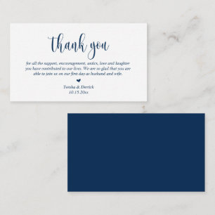 Wedding Thank you, Modern Script, Classy Navy Blue Enclosure Card