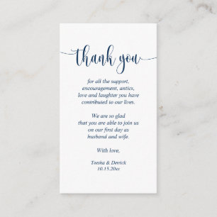 Wedding Thank you, Modern Script, Classy Navy Blue Enclosure Card