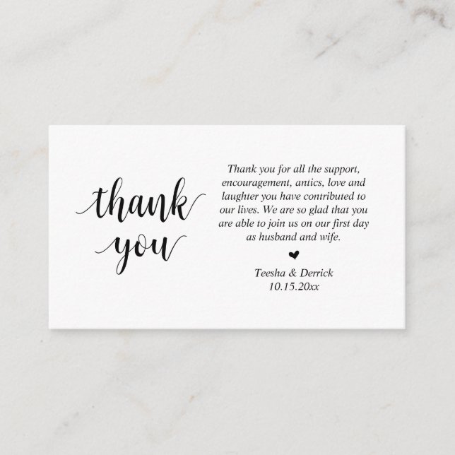 Wedding Thank you, Modern Script Enclosure Card (Front)