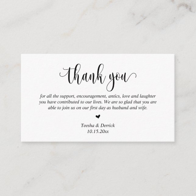 Wedding Thank you, Modern Script Enclosure Card (Front)