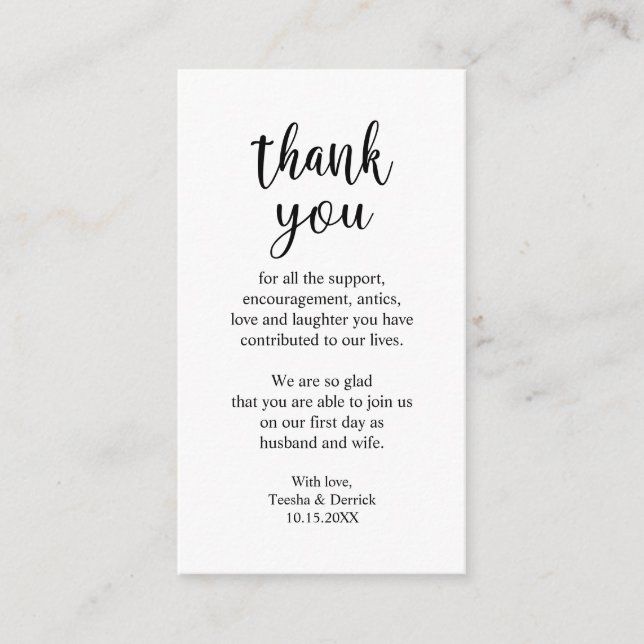 Wedding Thank you, Modern Simple Rustic Enclosure  (Front)