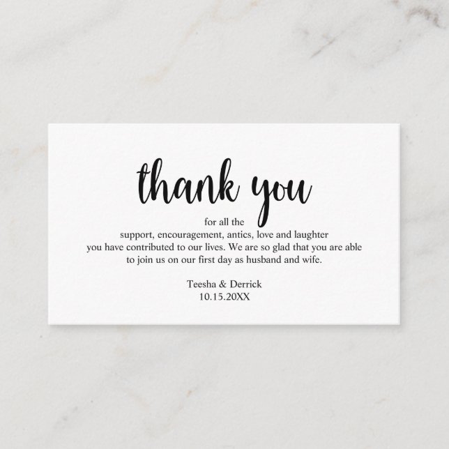 Wedding Thank you, Modern Simple Rustic Script Enclosure Card (Front)