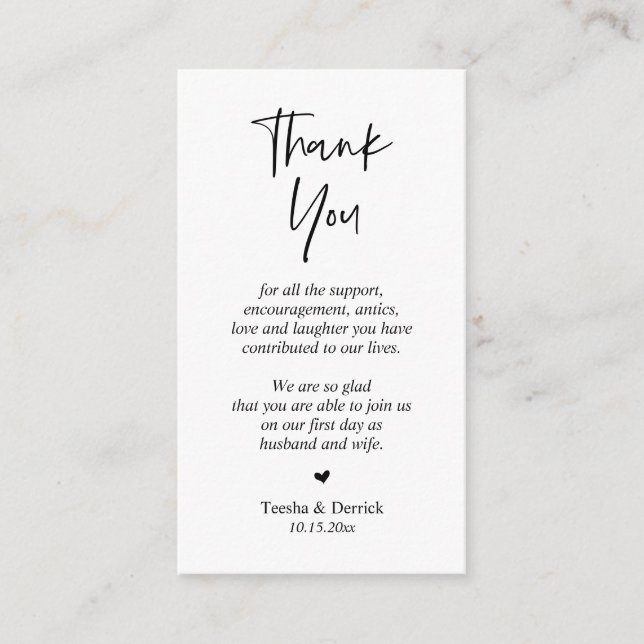 Wedding Thank you, Modern Simple Script Enclosure  Card (Front)