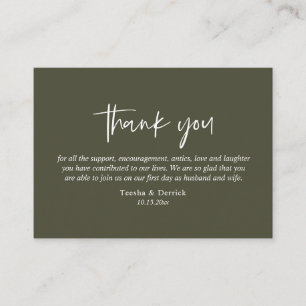Wedding Thank you, Modern Simple Script, Olive Enclosure Card