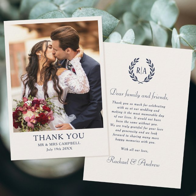 Wedding Thank You Monogram Photo Navy Cream (Creator Uploaded)