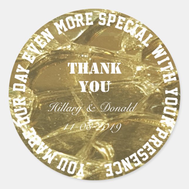 Wedding Thank You Names Couple Date Gold Bridal Classic Round Sticker (Front)