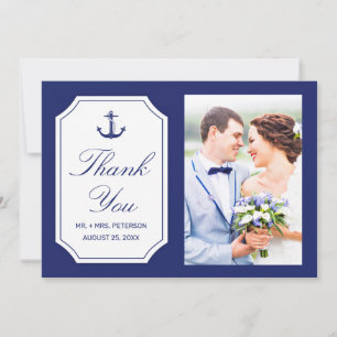 Wedding Thank You Nautical Anchor Blue Photo Card
