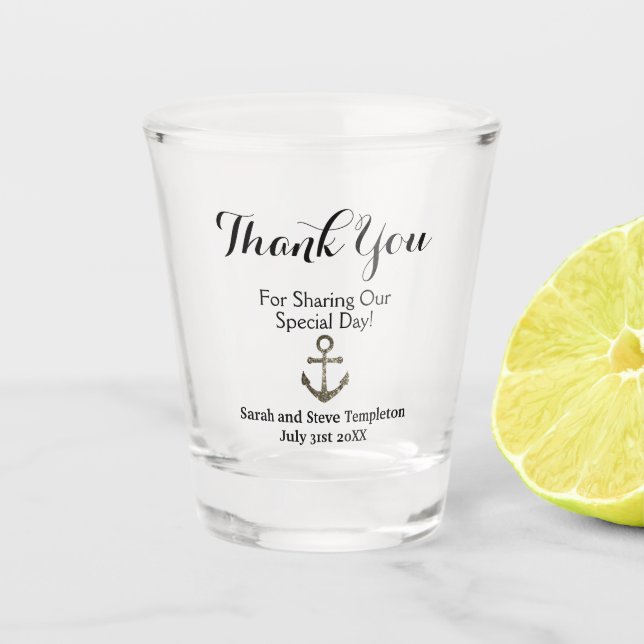 Wedding Thank You Nautical Anchor Sailing Shot Glass (Front)