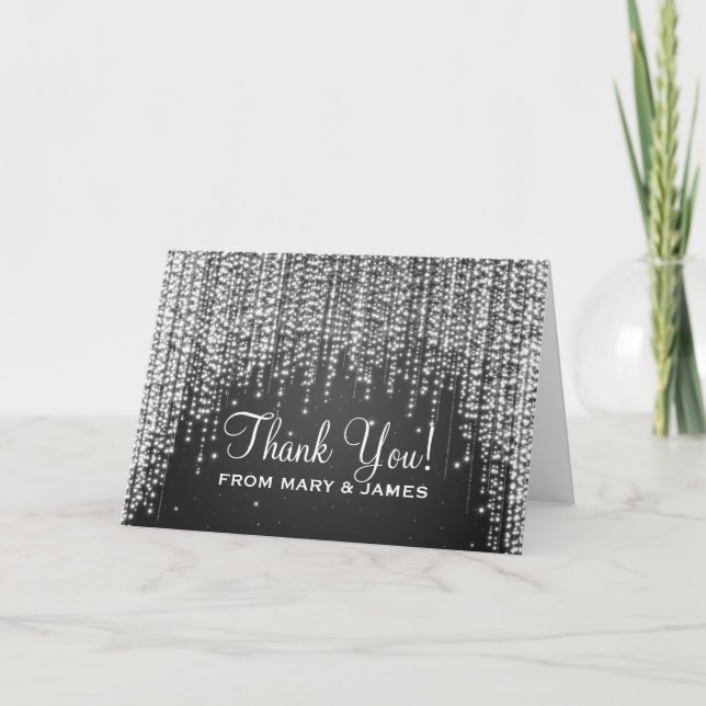 Wedding "Thank you" Night Dazzle Black Thank You Card (Front)
