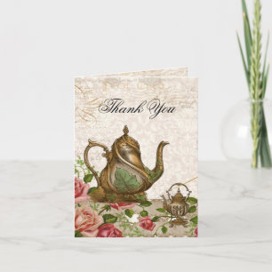 Wedding Thank You Note Card - Tea Pot Rose Vintage