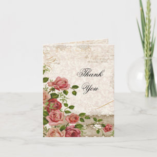 Wedding Thank You Note Card - Tea Rose Vintag Lace