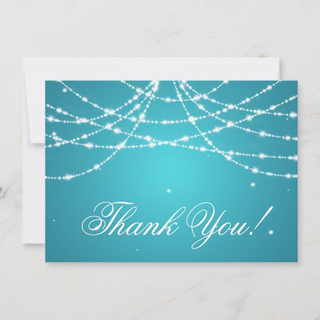 Wedding Thank You Note Sparkling String Turquoise Card (Front)