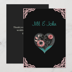 Wedding Thank You Note – Turquoise & Pink Quilled Card