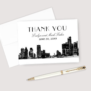 Wedding Thank You Notes Art Deco Detroit Skyline