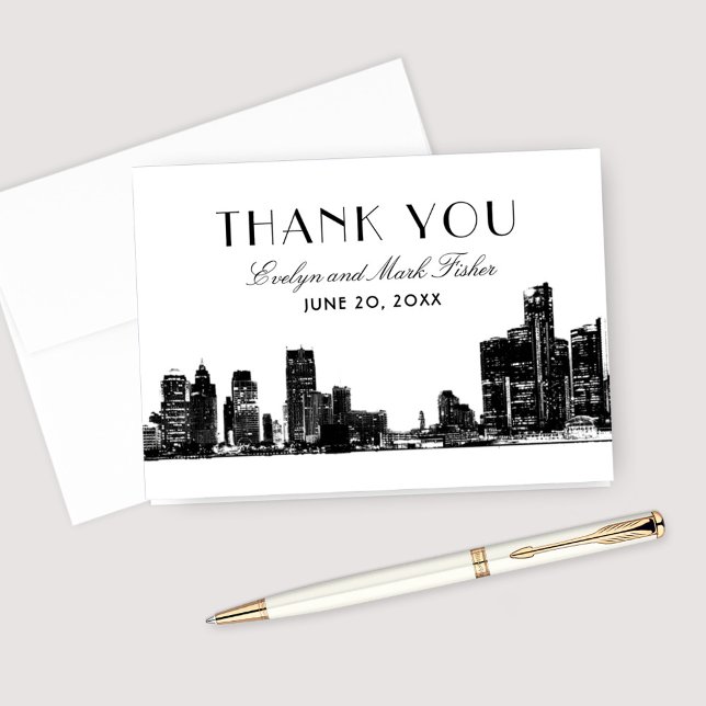 Wedding Thank You Notes | Art Deco Detroit Skyline (Creator Uploaded)