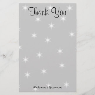 Wedding Thank You, Pale Grey with White Stars. Stationery