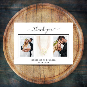 Wedding thank you photo black white script invitation