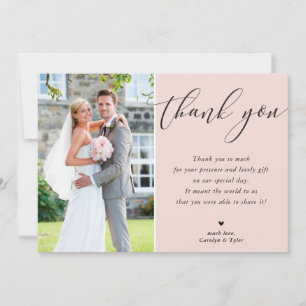 WEDDING THANK YOU photo calligraphy elegant blush 