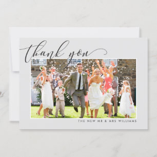 WEDDING THANK YOU photo calligraphy elegant grey Card
