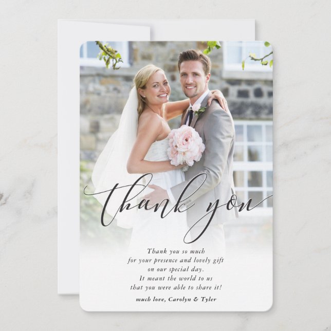 WEDDING THANK YOU photo calligraphy elegant ombre (Front)