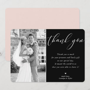 WEDDING THANK YOU photo calligraphy elegant white  Card