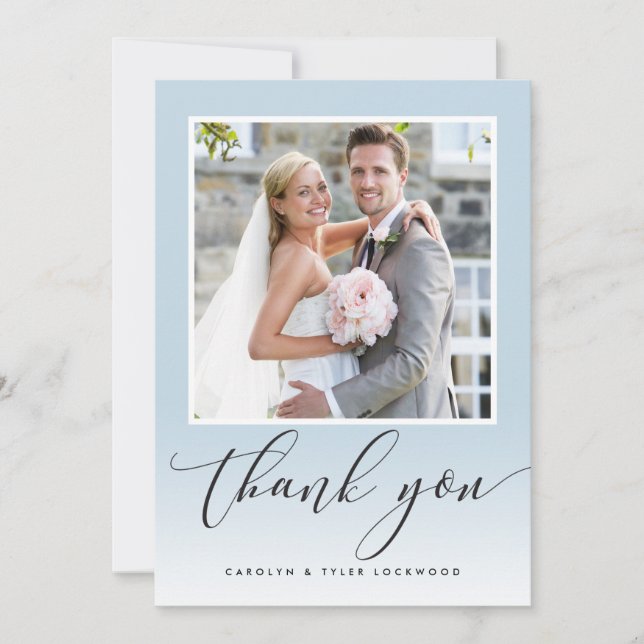 WEDDING THANK YOU photo calligraphy ombre duck egg Card (Front)