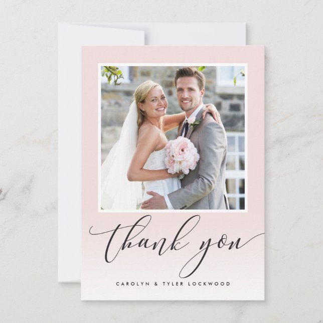 WEDDING THANK YOU photo calligraphy ombre pink (Front)